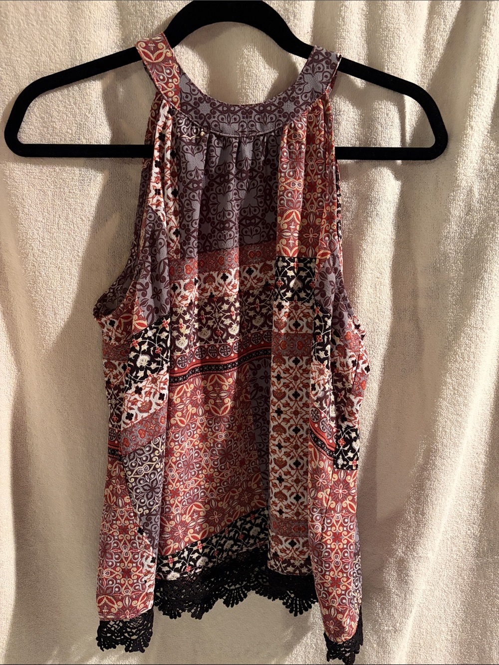 Elodie Multicolor Printed Halter Camisole with Black Lace Hem